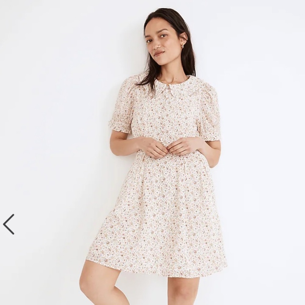 Madewell Cream Floral Puff-Sleeve Dress